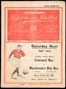 Liverpool v Man City programme 26th March 1938