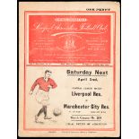 Liverpool v Man City programme 26th March 1938