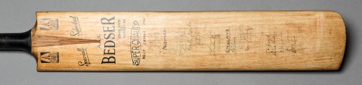 A cricket bat signed by the West Indies and England Test teams in 1950,