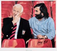 Two George Best-signed "Almost Full Time" limited edition prints,
artwork by Ralph Sweeney,