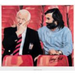 Two George Best-signed "Almost Full Time" limited edition prints,
artwork by Ralph Sweeney,