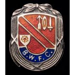 A silver & enamel lapel badge worn by Bolton Wanderers's trainer Bert Sproston at the 1953 F.A.