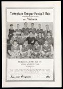 A Victoria (British Columbia) v Tottenham Hotspur programme played at Royal Athletic Park 2nd June