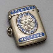 A Colman's Mustard vesta case commemorating the victory of Manchester United in 1909 F.A.