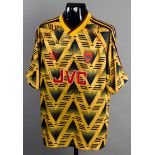 A team-signed Arsenal yellow & blue replica away jersey circa 1992,