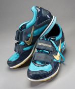 A signed pair of Greg Rutherford track spikes worn at the 2013 World Championships in Moscow,