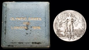 A 1908 London Olympic Games cased silver judge's participation medal,
by Vaughton, silver version,