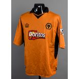 A jersey from Denis Irwin's final season as a player: a gold Wolverhampton Wanderers No.