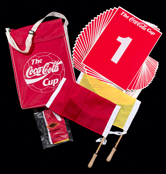 A set of official's substitution cards for the Coca-Cola Cup,