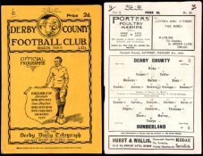 Derby County v Sunderland programme 5th January 1929,