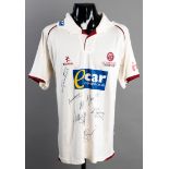 A team-signed 2012 Somerset County Cricket Club shirt,