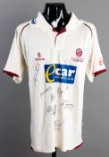 A team-signed 2012 Somerset County Cricket Club shirt,