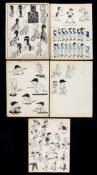Eight various artist drawn pen & ink caricatures of 1930s/1940s sportsmen,