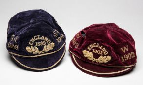 A pair of England representative caps for an unidentified sport,