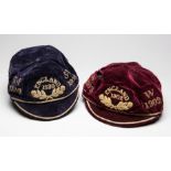 A pair of England representative caps for an unidentified sport,