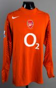 Jens Lehmann: a signed orange goalkeeping jersey season 2005-06,