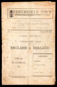 England v Holland international programme played at Huddersfield Town 27th November 1946,