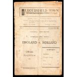 England v Holland international programme played at Huddersfield Town 27th November 1946,