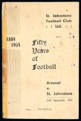 St Johnstone v Arsenal programme 24th September 1934,