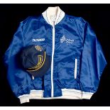 Murray Walker's BBC TV 'Grand Prix' silk jacket and Goodyear 300 Formula I Victories cap,
