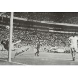 A Gordon Banks signed b&w photograph of his miracle save from a Pele header at the 1970 World Cup,