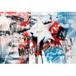 A large German print on canvas featuring and signed by Muhammad Ali and his daughter Laila Ali,