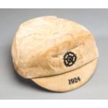 A white England v Ireland international cap awarded to Fred Kean in 1924,