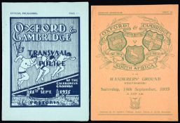 Two official programmes for the visit of the Combined Oxford and Cambridge Athletics team to South