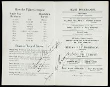 A double-signed Sugar Ray Robinson v Randolph Turpin souvenir programme for the boxing at Earl's