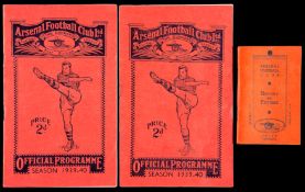 Programmes for Arsenal's two Football League Division home matches played before the abandonment of
