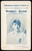 Southampton v Woolwich Arsenal programme 21st November 1900,
friendly fixture,