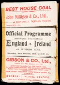 Ireland v England international programme played at Windsor Park 25th October 1919,