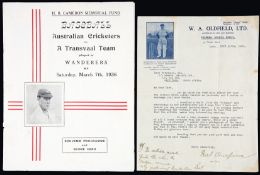 A souvenir programme for a baseball match between Australian Cricketers and a Transvaal Team played