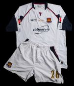 The white West Ham United No.26 jersey and shorts match-prepared for Shaun Newton in the 2006 F.A.