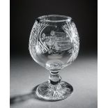 A Ryder Cup crystal goblet as given to the European team members at Oak Hill Country Club in 1995,