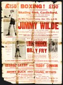 A First World War period boxing poster featuring Jimmy Wilde at the Skating Rink, Castleford,