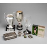 Miniature replicas of the UEFA European Cup and Super Cup trophies,