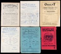 Six Arsenal away programmes v London opposition,
Fulham 8th November 1913 without covers,