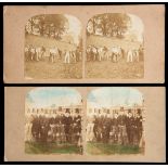 Two stereo cards portraying football at Eton School in 1858,
publisher unknown,