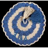 A home-made blue & white wool crochet Preston North End supporter's rosette for the 1922 F.A.