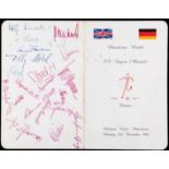 An autographed Manchester United v Bayern Munich dinner menu,
held at the Midland Hotel,