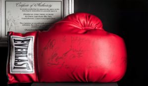 A boxing glove signed by nine World Heavyweight Champions,
