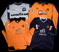 A group of four Shaun Newton Wolverhampton Wanderers jerseys,
i) a long-sleeved grey No.