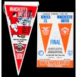 A 1968 European Cup Final programme and Manchester United souvenir pennant both signed by George