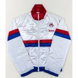 A signed Lennox Lewis tracksuit top,
white,