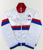 A signed Lennox Lewis tracksuit top,
white,