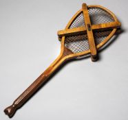 A Slazenger "Demon" lawn tennis racquet circa 1890,
with fishtail handle, slim grip, fine condition,