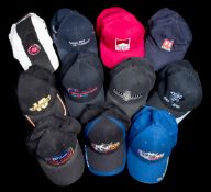 Eleven international motorsport and TV station caps,