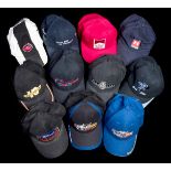 Eleven international motorsport and TV station caps,