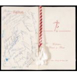 An autographed Manchester United celebration dinner & dance menu for the 1955-56 Football League